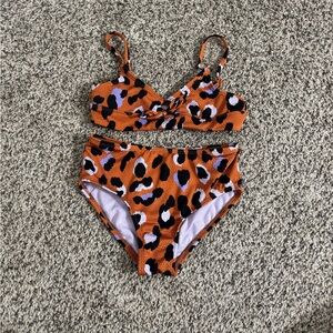 art class NWOT Deep Orange Leopard Print High-Waist Bikini Set with Lilac Spots